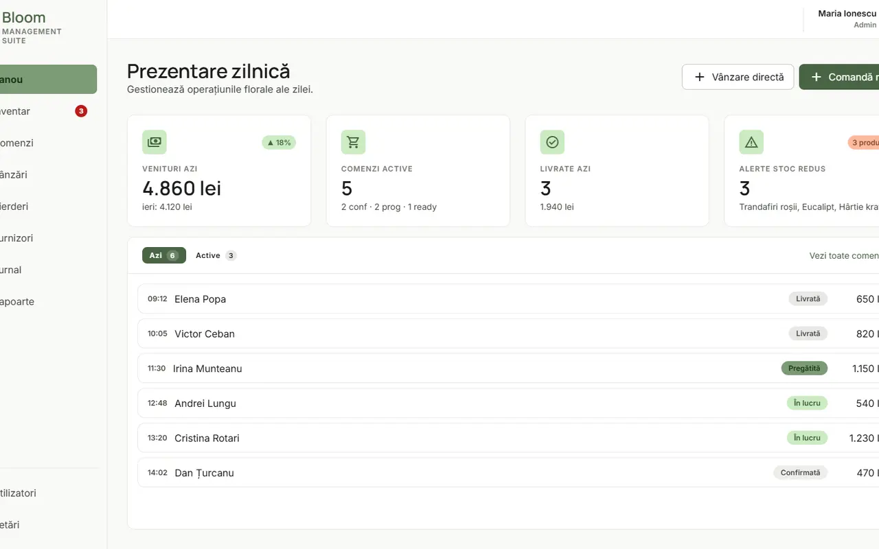 A management system for a florist: orders, stock and payments